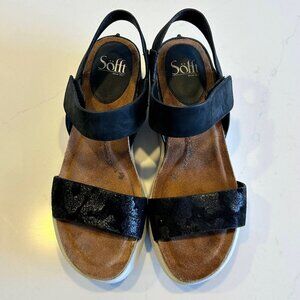 Soft Caison BlackLeather Ankle Strap Wedge